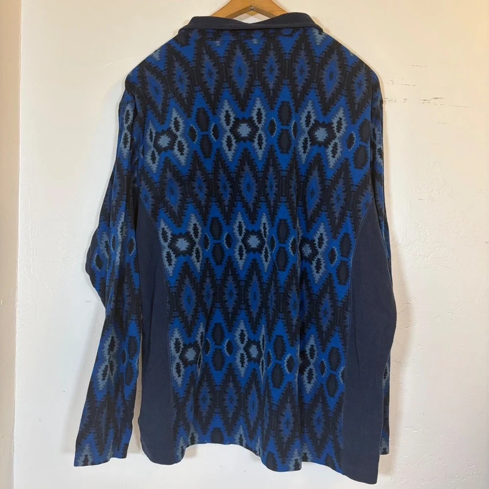 Columbia Mens XL Blue Ikat Geometric Fleece Quarter Zip Pullover